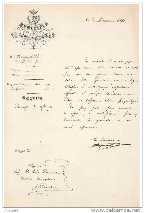 ART.BP – MUNICIPIO DI CIVITAVECCHIA P.G. NUMERO 3993 TIT. III ART. 9 DEL 30 DICEMBRE 1890 OGGETTO: PERMESSO DI ASSENZA I - Decreti & Leggi