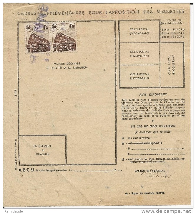 COLIS POSTAUX - 1943 - BULLETIN D'EXPEDITION De ROANNE (LOIRE) Pour BORDEAUX - Storia Postale