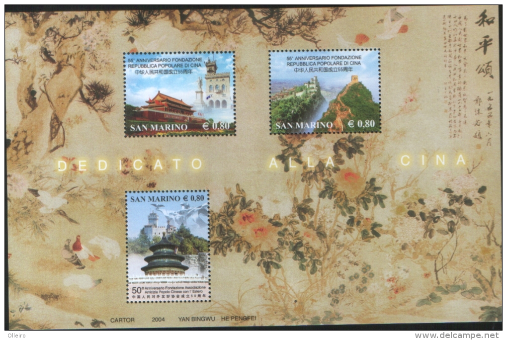 San Marino 2004 Souvenir Sheet Dedicato Alla Cina 3v Complete Set    ** MNH - Neufs