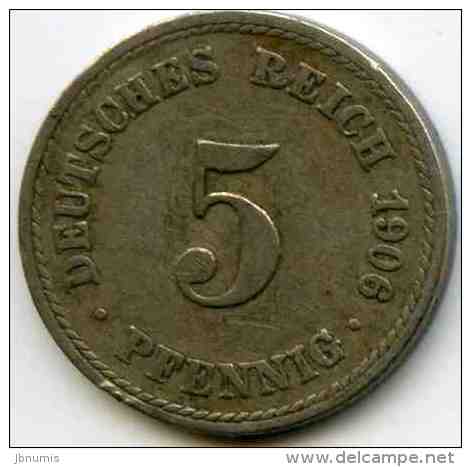 Allemagne Germany 5 Pfennig 1906 A J 12 KM 11 - 5 Pfennig