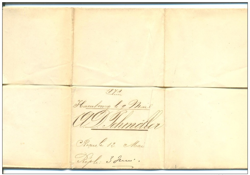 GERMANY 9.5.1874 LETTER FROM HAMBURG TO BORDEAUX 1G + 2G 1872 LARGE EAGLE ISSUE GERMANY-PARIS BLUE CANCEL - Briefe U. Dokumente