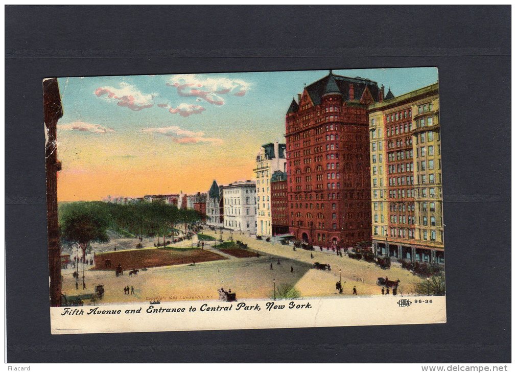 52552    Stati Uniti,  Fifth Avenue And  Entrance To  Central  Park,  New  York,  VG  1911 - Central Park
