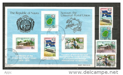 ILE NAURU. Centenaire De L'UPU. Un Bloc-feuillet + La Série Oblitérées.  Côte 18,00 €uro - Nauru