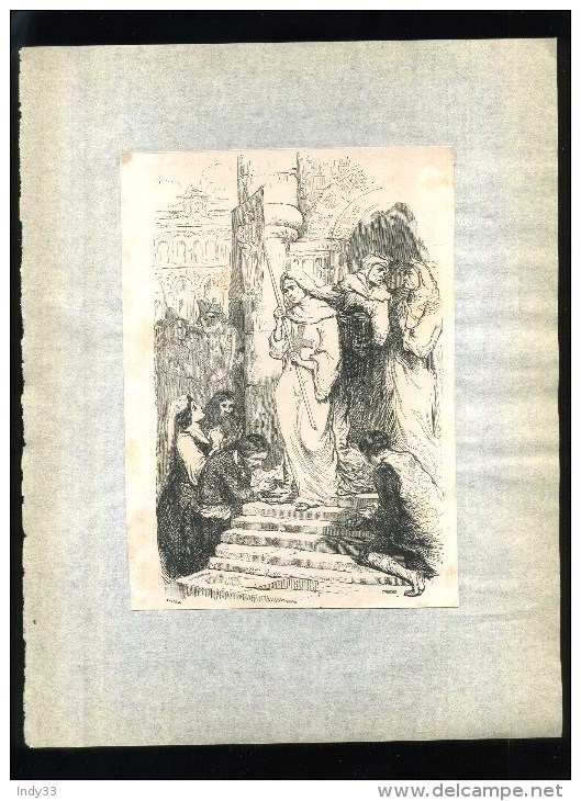 - SCENE RELIGIEUSE . GRAVURE SUR BOIS DU XIXe S. DECOUPEE ET COLLEE SUR PAPIER . - Religion & Esotericism