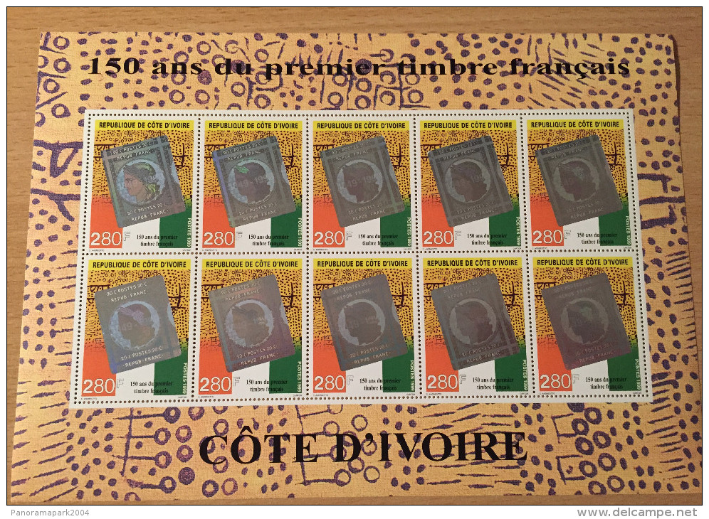 Côte D´Ivoire Ivory Coast 1999 150 Ans Premier Timbre Français Mi. 1218 Kleinbogen Feuillet Sheet Of 10 Stamps MNH** - Costa De Marfil (1960-...)