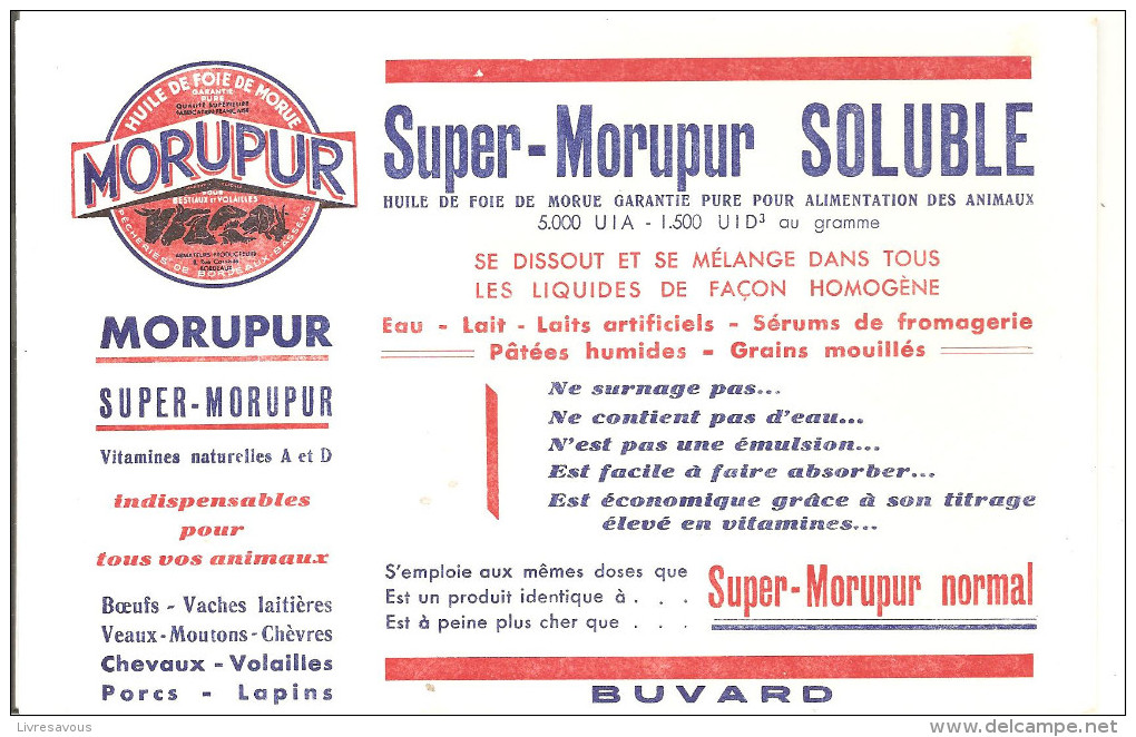 Buvard MORUPUR Super-Morupur Soluble Huile De Foie De Morue Garantie Pour L'alimentation Des Animaux - Agricultura