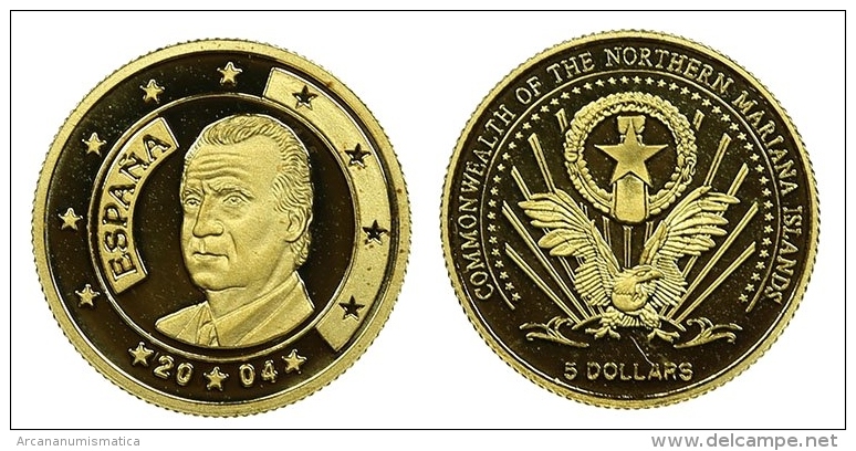 EXTREMELY RARE!!!!  Islas Marianas 5 Dolares 2.004 Oro/Gold    Proof    "España"   SC/UNC     DL-11.266 - Otros – Oceanía