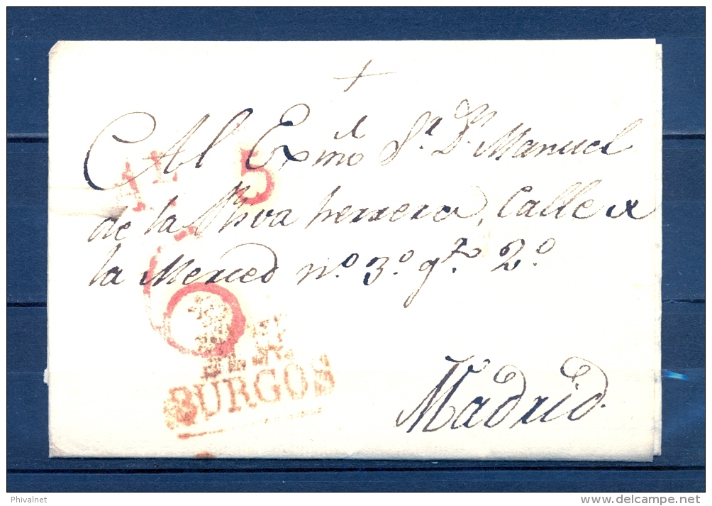 D.P. 7, 1836, BURGOS, CARTA CIRCULADA A MADRID, MARCA PREF. Nº 13, RARA - ...-1850 Vorphilatelie