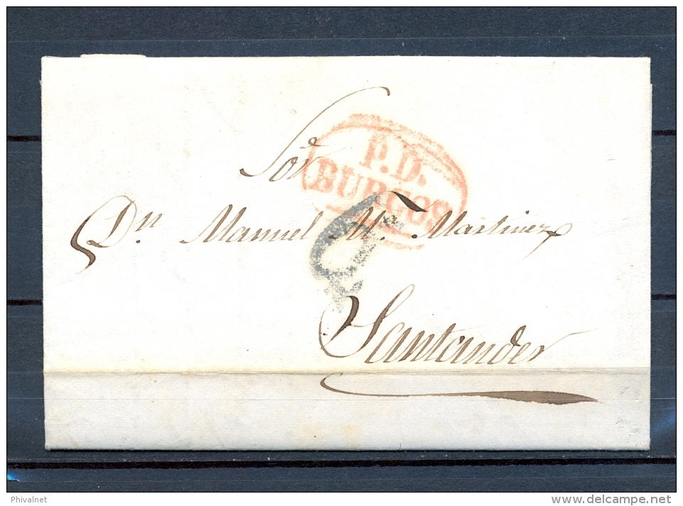 D.P. 7, 1842, BURGOS, CARTA CIRCULADA A SANTANDER , MARCA PREF. Nº 15 - ...-1850 Prefilatelia