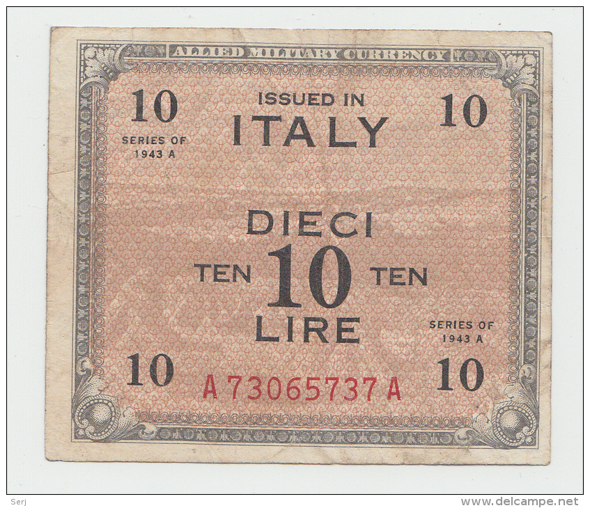 Italy 10 Lire 1943 VF Pick M19a M19 A - Allied Occupation WWII