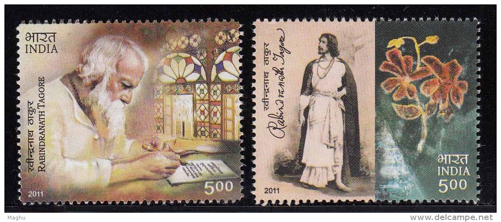 India MNH 2011,  Set Of 2, Rabindranath Tagore, Nobel Prize Literature, Writer, Poet, Glass Painting, - Neufs