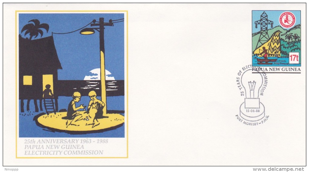 Papua New Guinea 1988 Pre Paid Envelope E 14 25th Aniversary Of Electricity FDC - Papoea-Nieuw-Guinea