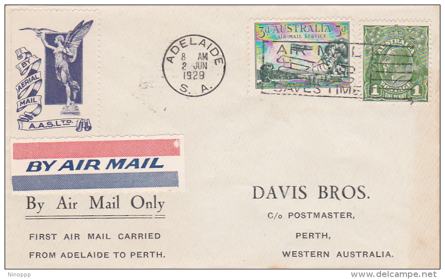 Australia 1929 First Flight Cover  Adelaide To Perth - First Flight Covers