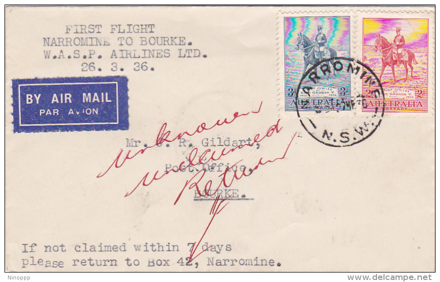 Australia 1936 First Flight Cover Narromine To Bourke - Primi Voli