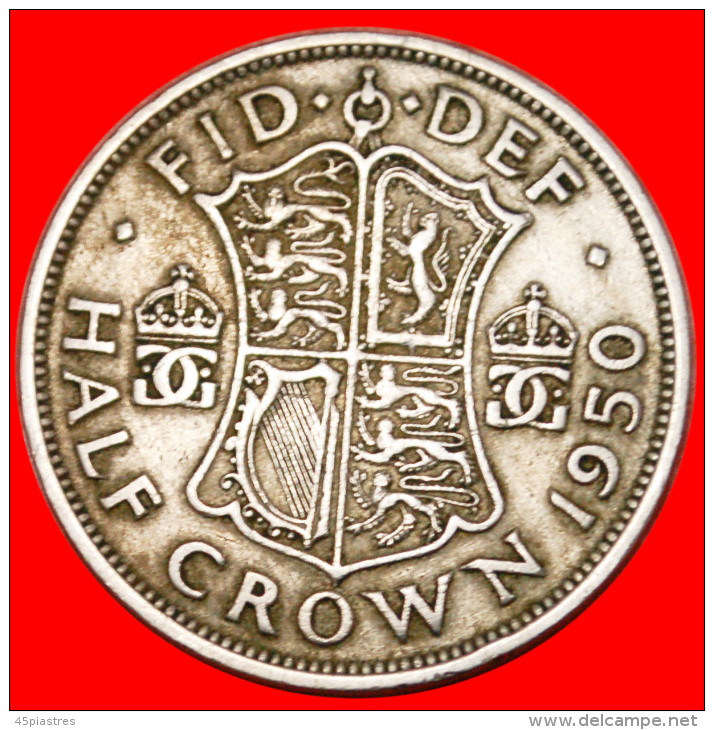 * COAT OF ARMS (1949-1952) GREAT BRITAIN HALF CROWN 1950! GEORGE VI (1937-1952)  LOW START NO RESERVE! - K. 1/2 Crown