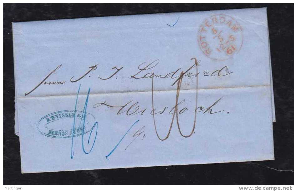 Argentina 1861 Cover BUENOS AIRES To WIESLOCH Duchy Baden Germany Via Rotterdam - Prefilatelia