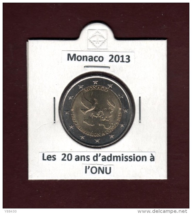 Pièce De 2 Euros  MONACO - Année 2013 -  Les 20 Ans D'admission à L' O.N.U. - Voir Les 2 Scannes - Monaco