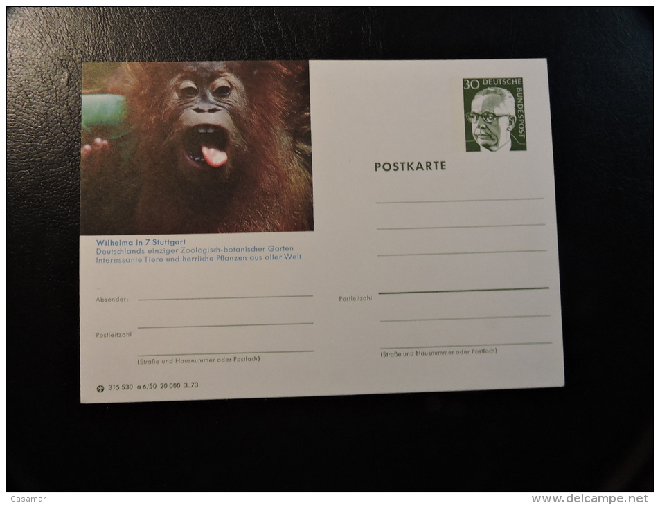 1973 Wilhelma Stuttbert Zoo GERMANY Postal Stationery - Chimpancés