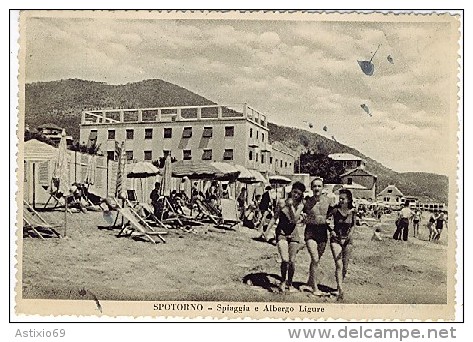 SAVONA SPOTORNO SPIAGGIA E ALBERGO LIGURE ANNI '50 - Savona