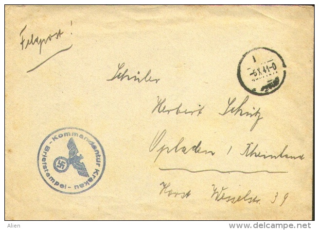 Feldpostcover 1941 - "Kommandantur KRAKAU - Briefstempel" + Contents ( Picture Card Krakau  Barbakan ). - Briefe U. Dokumente