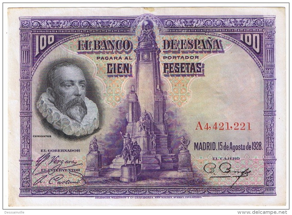 100 PESETAS SERIE A  EDIFIL N° C6a  CERVANTES  2 SCANS - 100 Pesetas