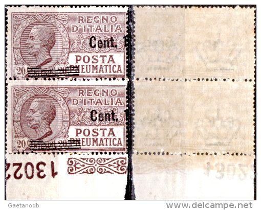 Italia-A.00633 - 1927 - Sassone: Posta Pneumatica N.10b (++) MNH - Coppia Con Soprastampa Fortemente Spostata. - Pneumatic Mail