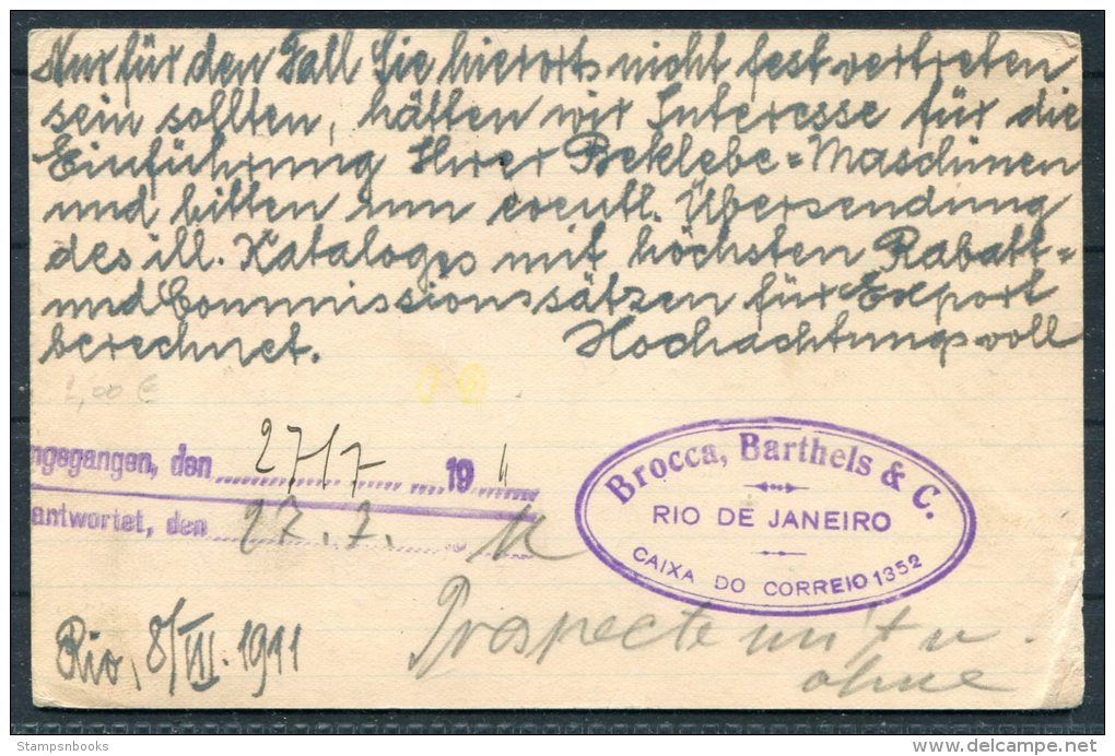 1911 Brazil Stationery Postcard Brocca, Barthels &amp; Co, Rio De Janeiro - Dusseldorf Germany - British Virgin Islands