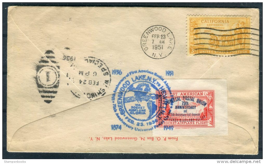 1936/1951 USA Greenwood Lake Gloria Rocket Mail Cover Hewitt New York / Jersey (duel Flight Cover) - 1c. 1918-1940 Covers