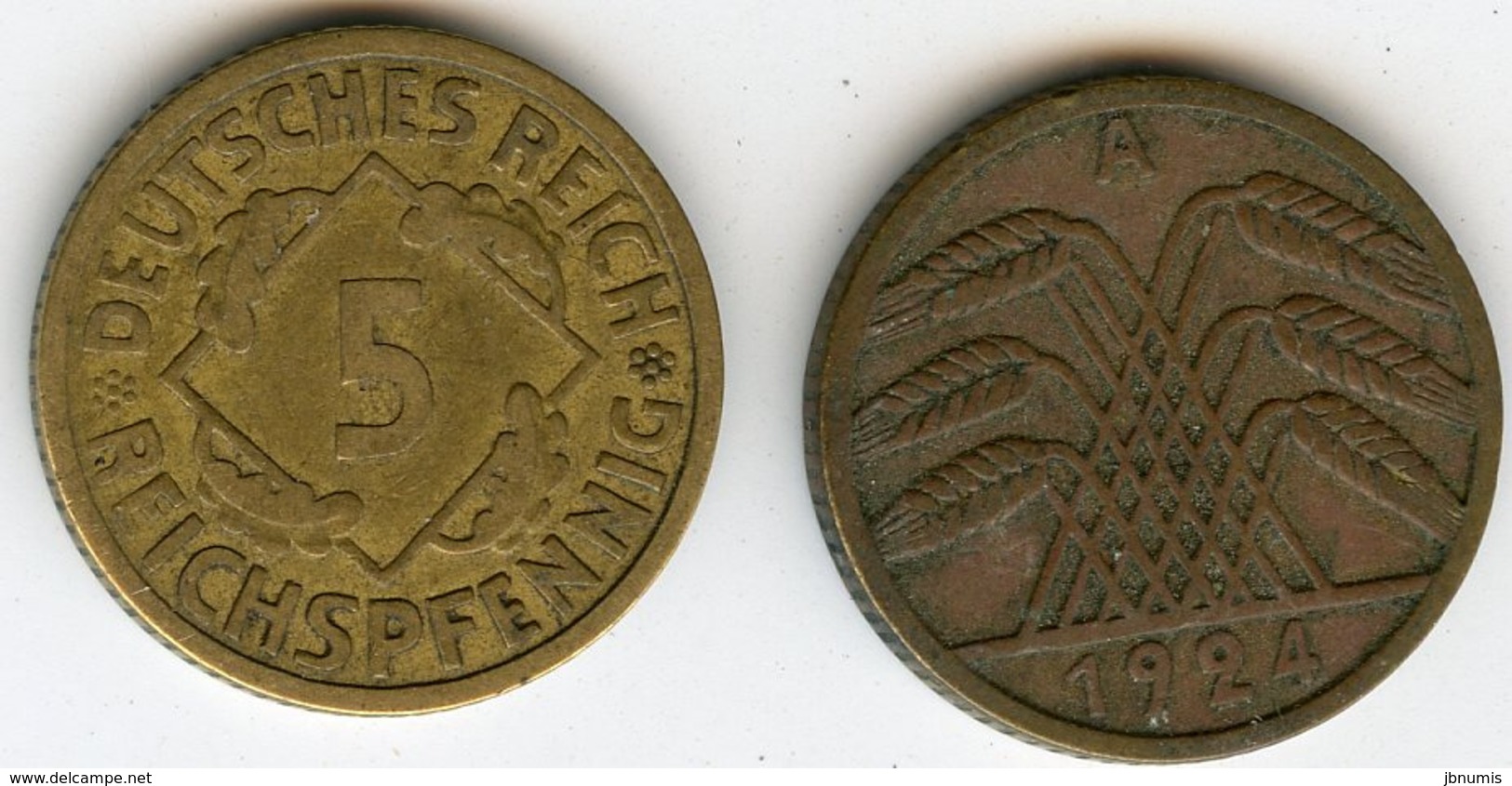 Allemagne Germany 5 Reichspfennig 1924 A J 316 KM 39 - 5 Rentenpfennig & 5 Reichspfennig