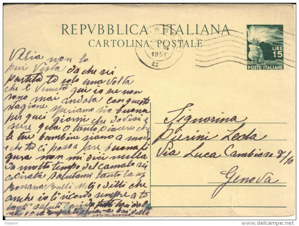 Italy 1948-49  Stationery Entier Postal Cartolina Postale 15 L. - Interi Postali