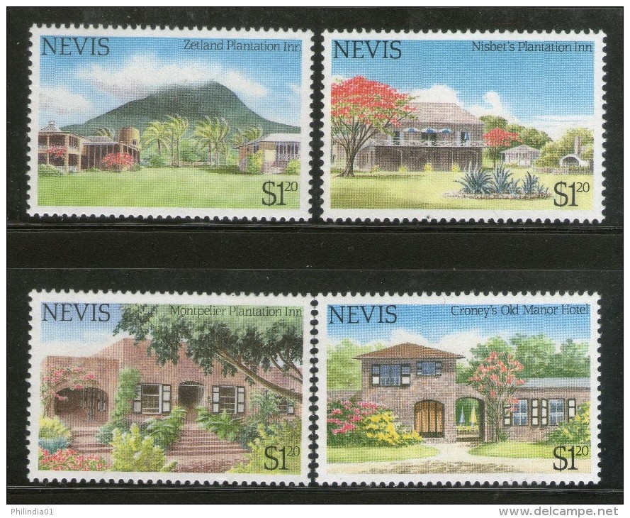 Nevis 1985 Tourism Tree Plantation Architecture Hotel Sc 280-83 MNH # 3082 - Hotel- & Gaststättengewerbe