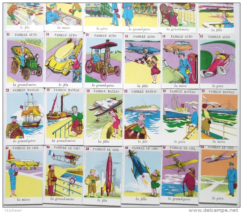 ANCIEN JEU DE CARTES 7 SEPT FAMILLES CITROEN DS ID VELO CYCLISME MAILLOT JAUNE VESPAS HELICO SCOOTER TRAIN SNCF PAQUEBOT - Autres & Non Classés