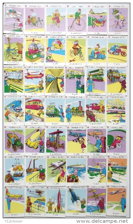 ANCIEN JEU DE CARTES 7 SEPT FAMILLES CITROEN DS ID VELO CYCLISME MAILLOT JAUNE VESPAS HELICO SCOOTER TRAIN SNCF PAQUEBOT