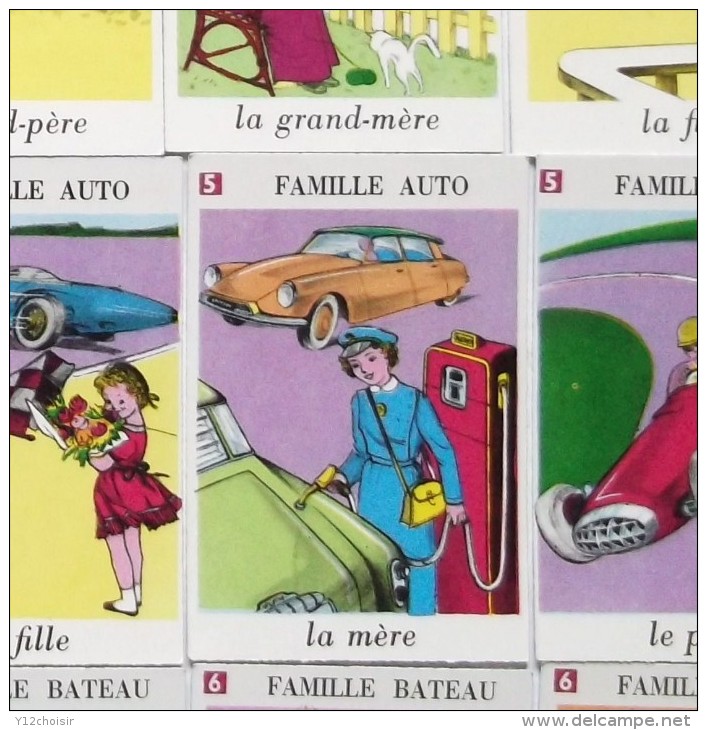 ANCIEN JEU DE CARTES 7 SEPT FAMILLES CITROEN DS ID VELO CYCLISME MAILLOT JAUNE VESPAS HELICO SCOOTER TRAIN SNCF PAQUEBOT