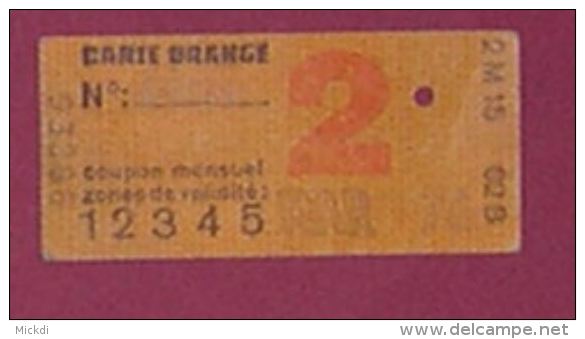 RATP CARTE ORANGE 5 ZONES-  MARS 1976 - 2 SCANS - Europe