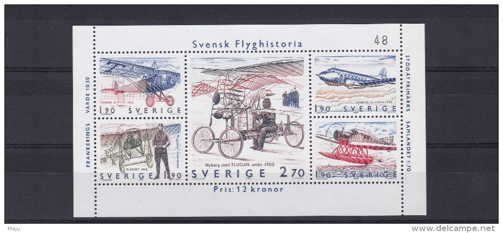 SUEDE SVERIGE  BF N°12  SVENSK FLYGHISTORIA HISTOIRE DE L'AVIATION  N++  VOIR SCAN - Blocks & Sheetlets