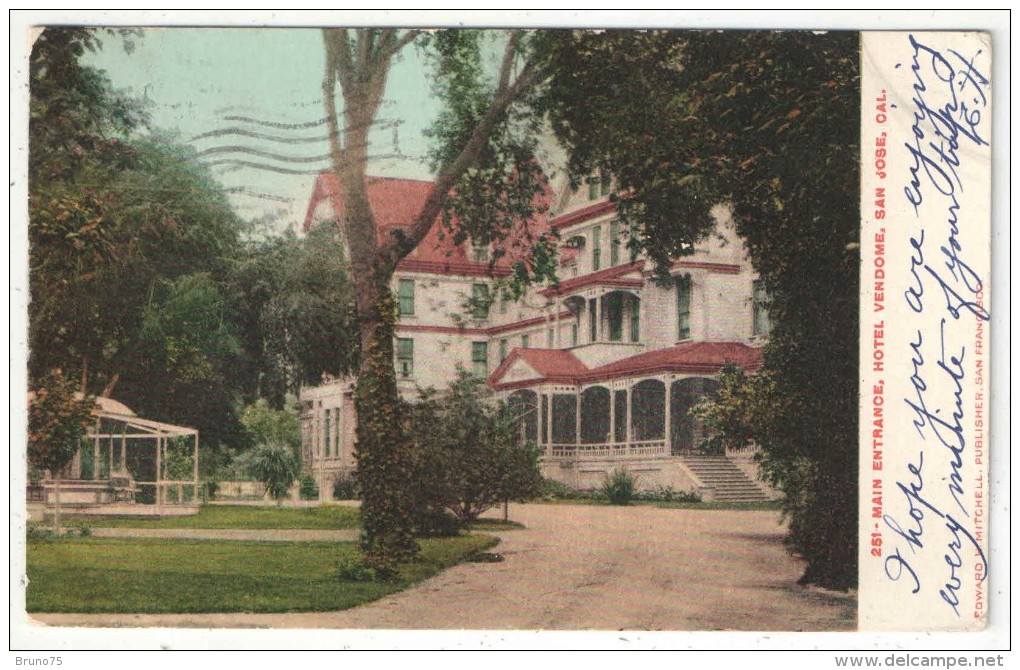 Main Entrance, Hotel Vendome, San Jose, California - 1908 - San Jose