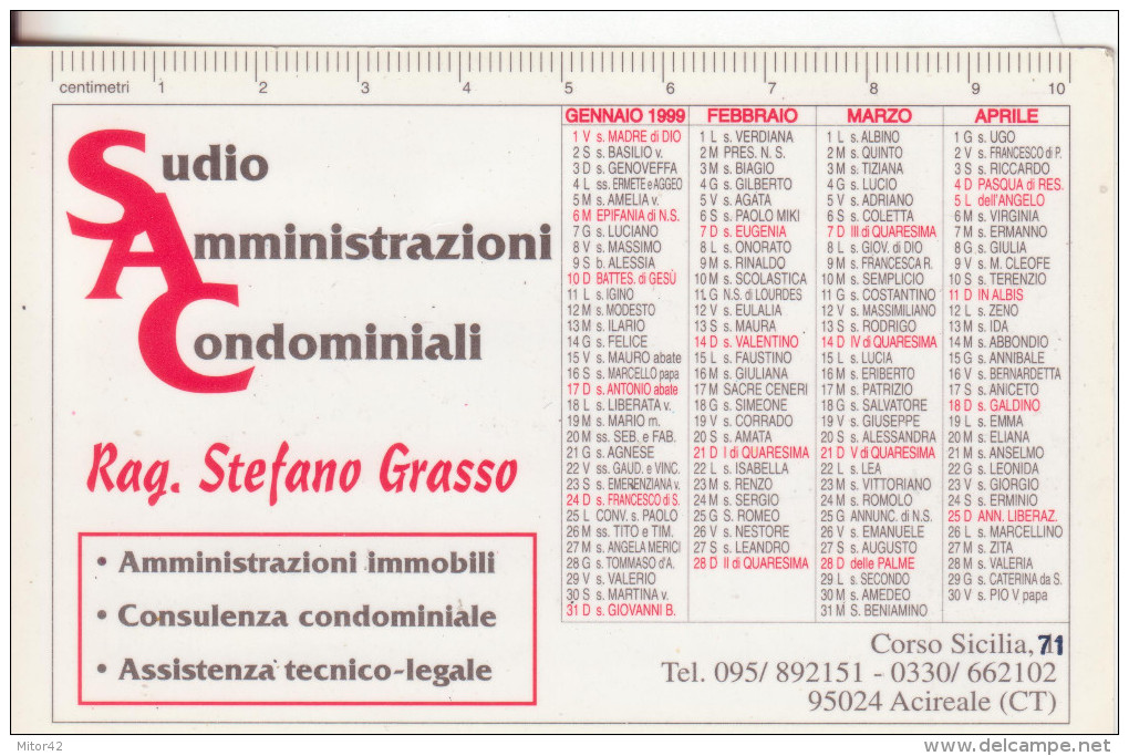 40-Calendarietto Studio Amministrazioni Condominiali-Acireale-Catania- 1999-Plastificato- Ottima Conservazione - Formato Piccolo : 1991-00