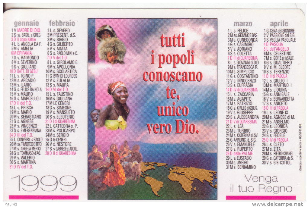 41-Calendarietto-Propaganda Della Fede-1999-Religione-Plastificato-Fior Di Stampa - Formato Piccolo : 1991-00