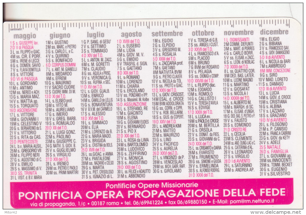 41-Calendarietto-Propaganda Della Fede-1999-Religione-Plastificato-Fior Di Stampa - Formato Piccolo : 1991-00