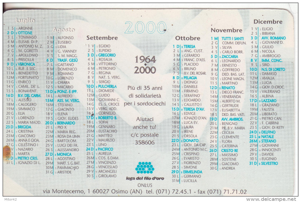 42-Calendarietto Lega Del Filo D'oro 2000-Beneficenza-Plastificato-Buone Condizioni - Formato Piccolo : 1991-00