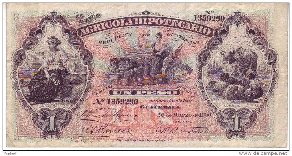 Early GUATEMALA  1 Pesos Banknote  PS101a    25.3.1900 - Guatemala