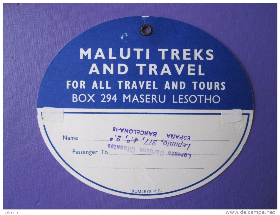 HOTEL PENSAO ESTALAGEM MALUTI MASERU LUANDA AFRICA MOCAMBIQUE ANGOLA PORTUGAL DECAL LUGGAGE LABEL ETIQUETTE AUFKLEBER - Hotel Labels