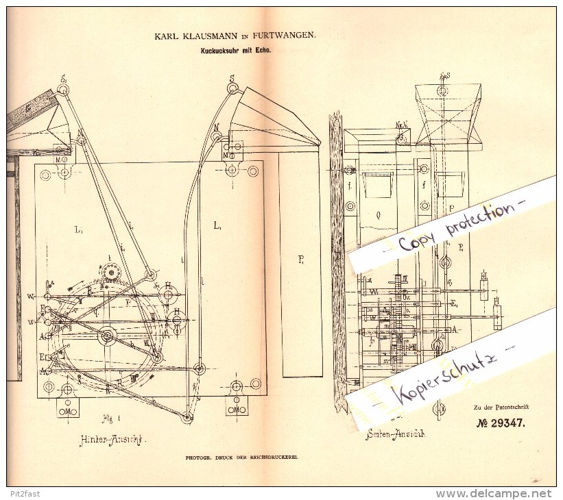 Original Patent - Karl Klausmann In Furtwangen , 1884 , Kuckucksuhr Mit Echo !!! - Antike Uhren