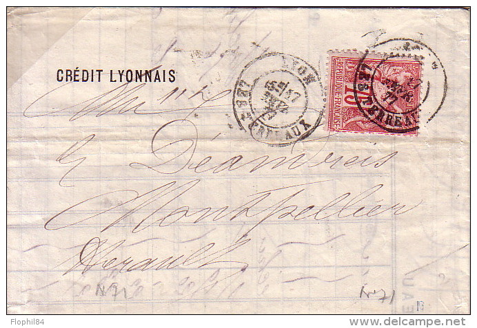 SAGE - RHONE - LYON - LE 17-2-1877 SUR 75c ROSE TYPE SAGE N°71 (N/B) - COTE 45€. - 1877-1920: Période Semi Moderne