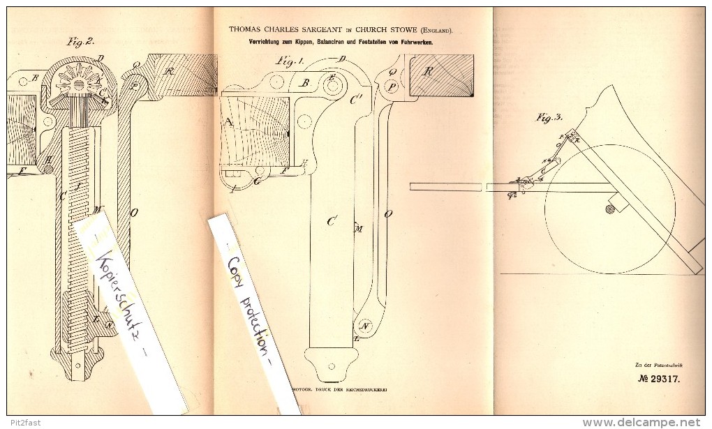 Original Patent - T.Ch. Sargeant In Church Stowe , England , 1884 , Apparatus For Tipping Wagons , Carriage !!! - Northamptonshire