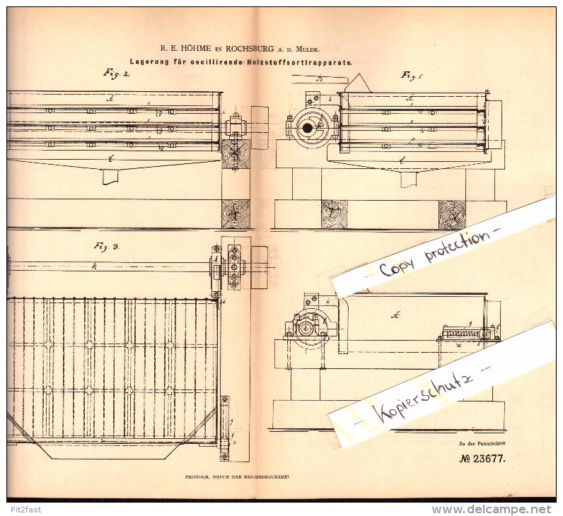 Original Patent - R.E. Höhme In Rochsburg A.d. Mulde / Lunzenau , 1882 , Holzstoff-Sortierapparate , Papierfabrik !!! - Lunzenau