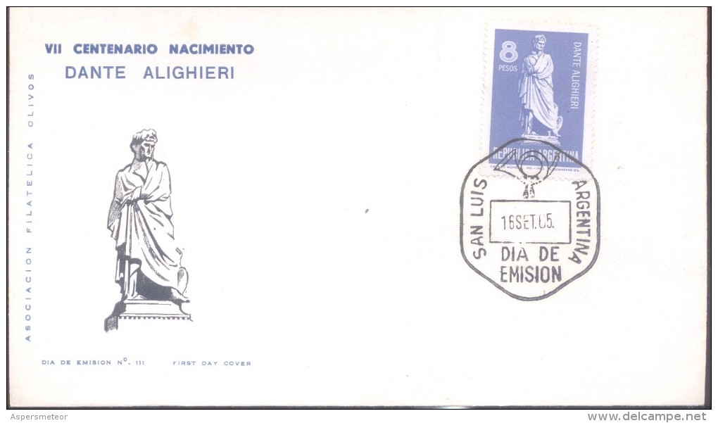 VII CENTENARIO DEL NACIMIENTO DE DANTE ALIGHIERI 1265-1965 ARGENTINA SOBRE - Schriftsteller