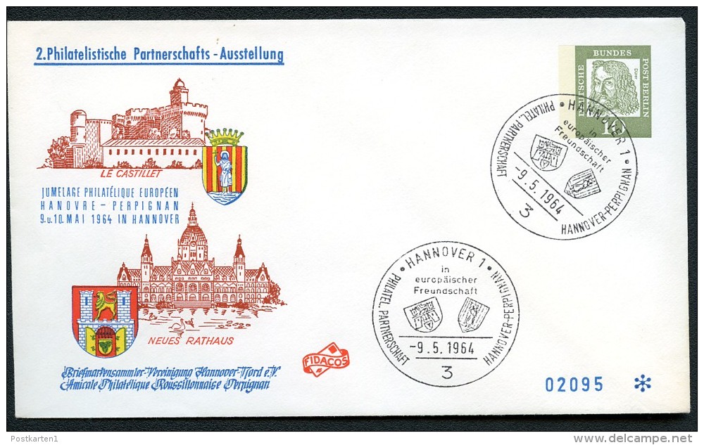 BERLIN PU29 D2/005 Privat-Umschlag BAUWERKE HANNOVER PERPIGNAN Sost. 1964  NGK 9,00 € - Enveloppes Privées - Oblitérées