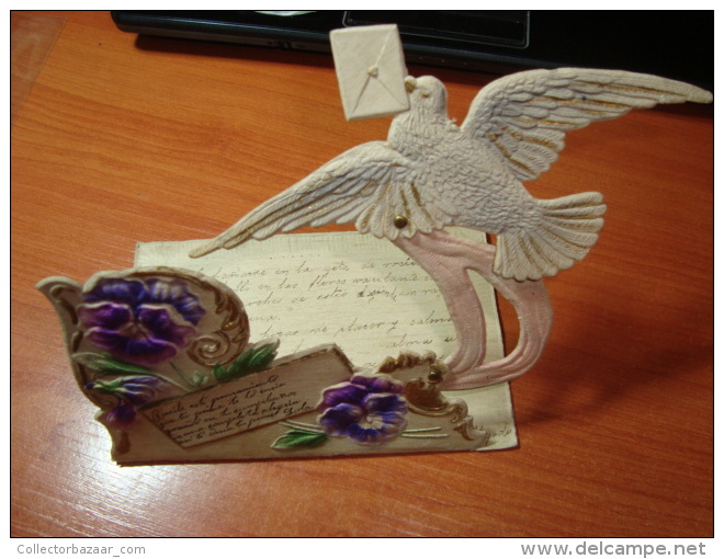Carte A Systeme Mechanic  Dove Transport Letter Flowers Ca1900  Vintage Original Postcard Cpa Ak (W4_868) - A Systèmes